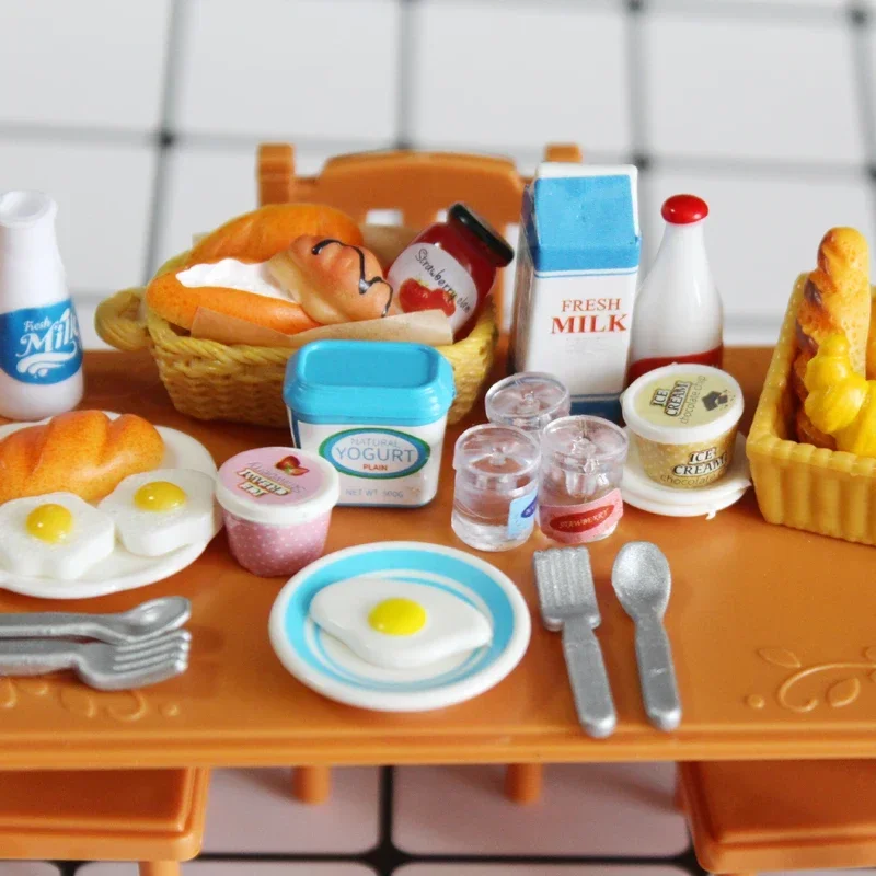 1 Set Cute Miniature Dollhouse Breakfast Pretend Food Toys Mini Bread Milk Egg for BJD Doll Kitchen Set Furniture Accessories