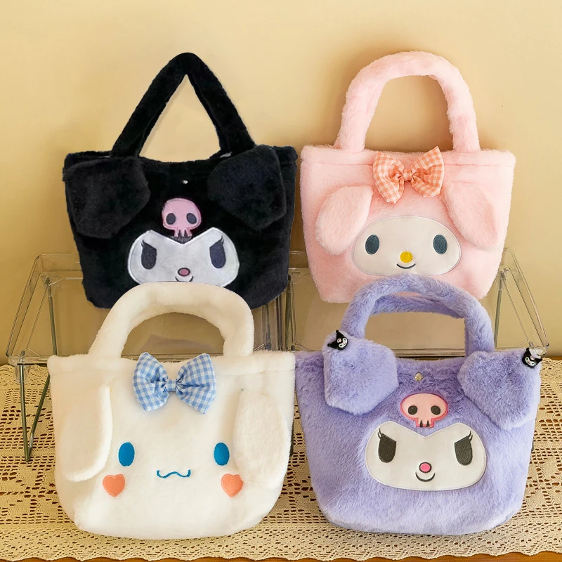 

Kawaii Cinnamoroll Bag Plush Sanrio Shoulder Bag Kuromi Makeup Storage Handbag My Melody Backpack Women Tote Pouch Gift Girl Toy
