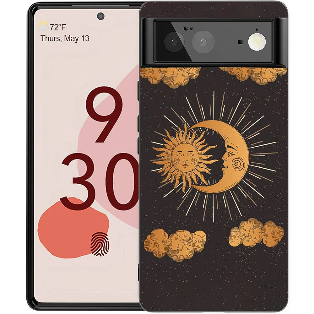 Suns Moons Clouds Astrologische Handyhülle für Google Pixel 8 7 6 7A 6A Pro 5G, stoßfestes Silikon, 9 Pro XL 8 Pro 5G Shell – Detail 8