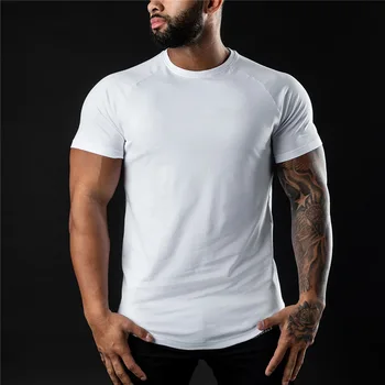 Men's Cotton Short Sleeve Quick Dry T-Shirt for Home Fitness Spring Summer Comfortable Casual Base Layer Top in White Black 1