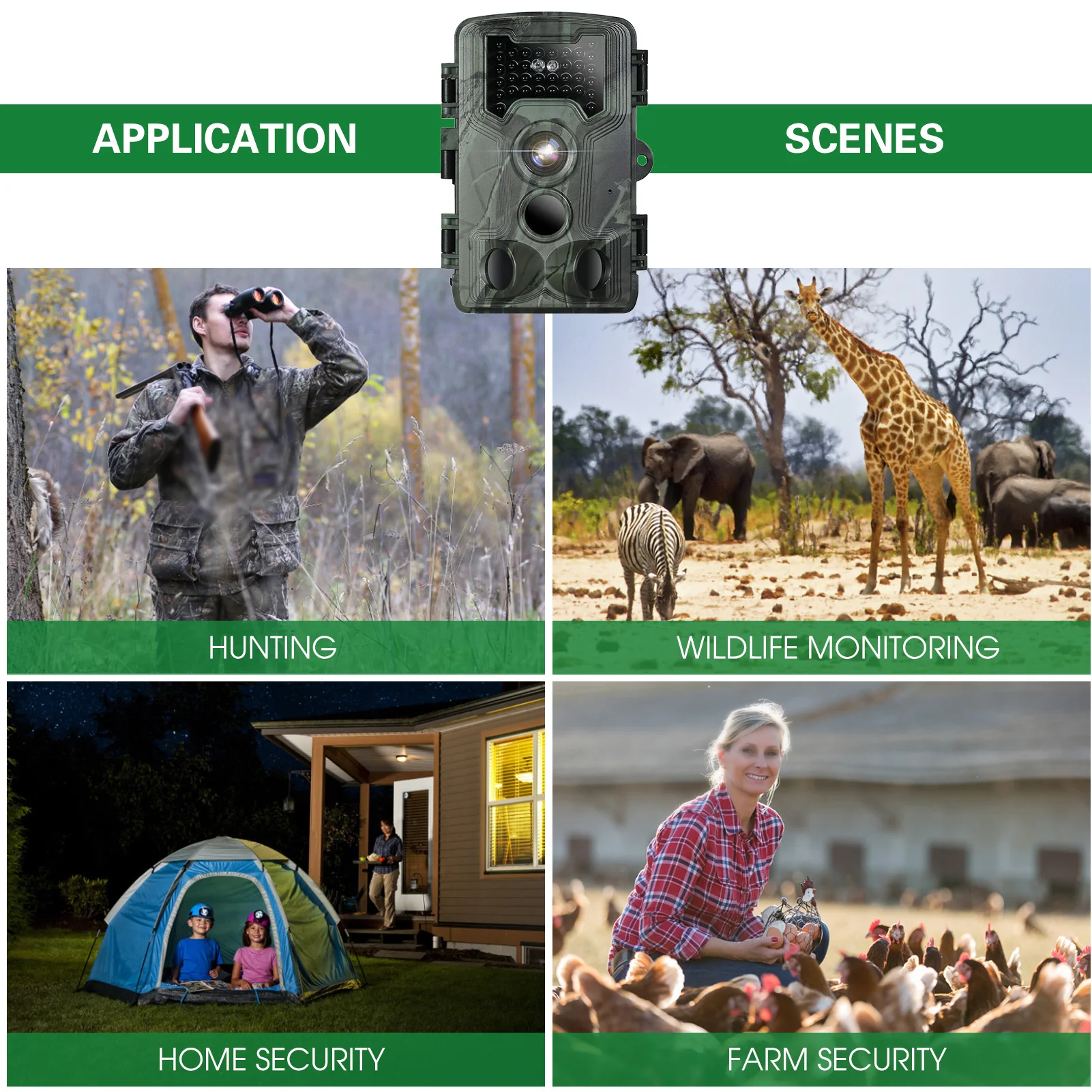 PR1000 Hunting Camera 36MP 1080P IR Night Vision 3 PIR Sensors 0.3s Trigger Speed IP66 Waterproof Motion Activated Trail Camera