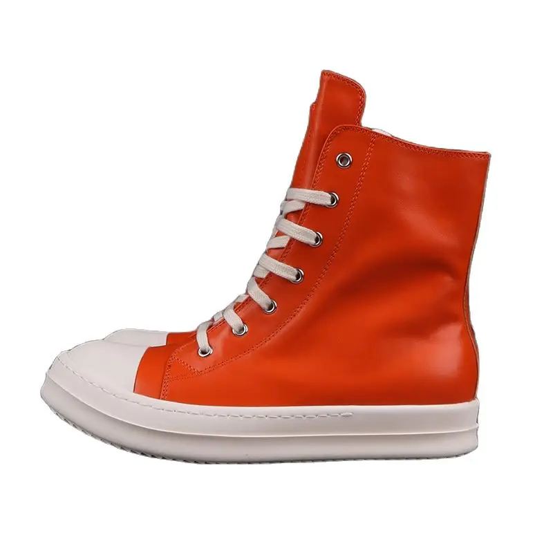 

Spring Autumn Women's Shoes Sewing Design High Top Leather Women's Boots Round Toe Thick Bottom Lace-up Casual Flat Women Shoes
