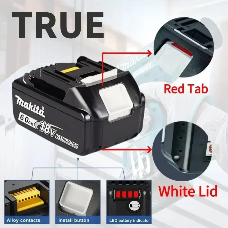 Original Makita 6Ah/5Ah for Makita 18V Battery BL1830B BL1850B BL1850 BL1840 BL1860 BL1815 Replacement Lithium Battery 4