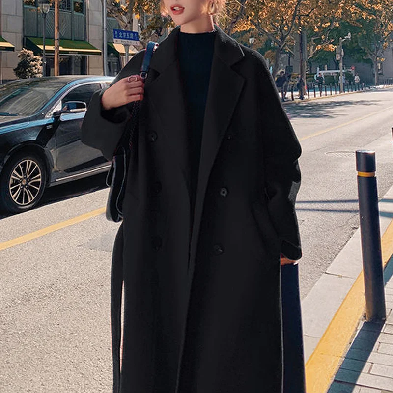 Red Fashionable Woolen Coat Women's Autumn and Winter 2024 Temperament Mid-length Thick Woolen Long-sleeved Women's Jacket Trend