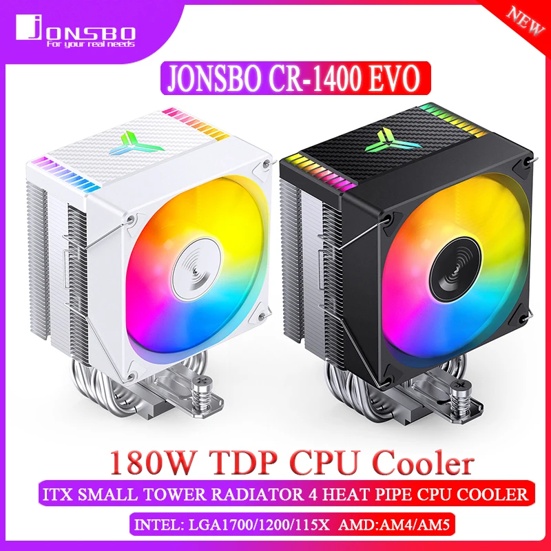 JONSBO-enfriador de CPU CR-1400 EVO ARGB, torre de 4 tubos de calor, 5V, 3 pines, ITX, refrigerado por aire, Intel LGA1700, 115X, 1200, AM5