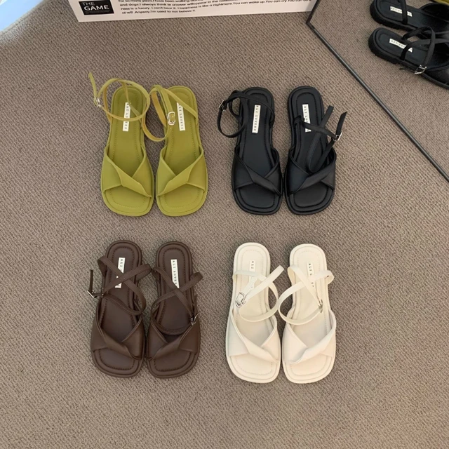 Sandales d'été pour femmes, semelle plate en caoutchouc, confortables, respirantes, à la mode, de luxe, pour la plage en plein air, nouvelle collection 2025 1