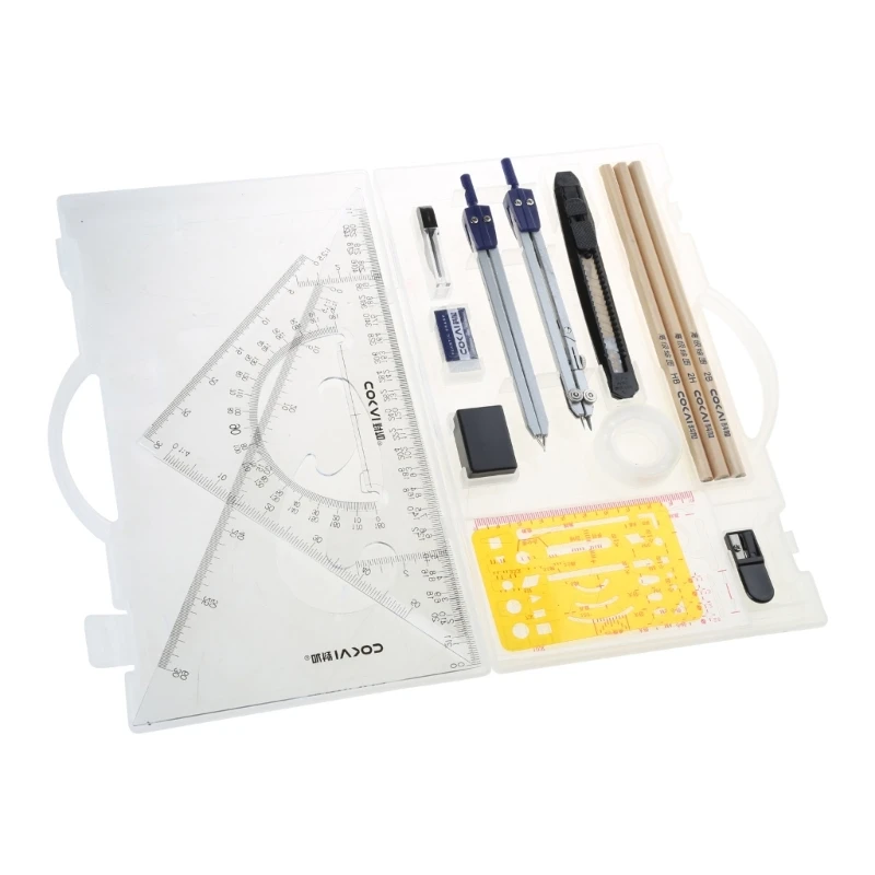 18Pcs Math and Protractors Set Geometry Tools Kit-Drafting Drawing Tools Dropship