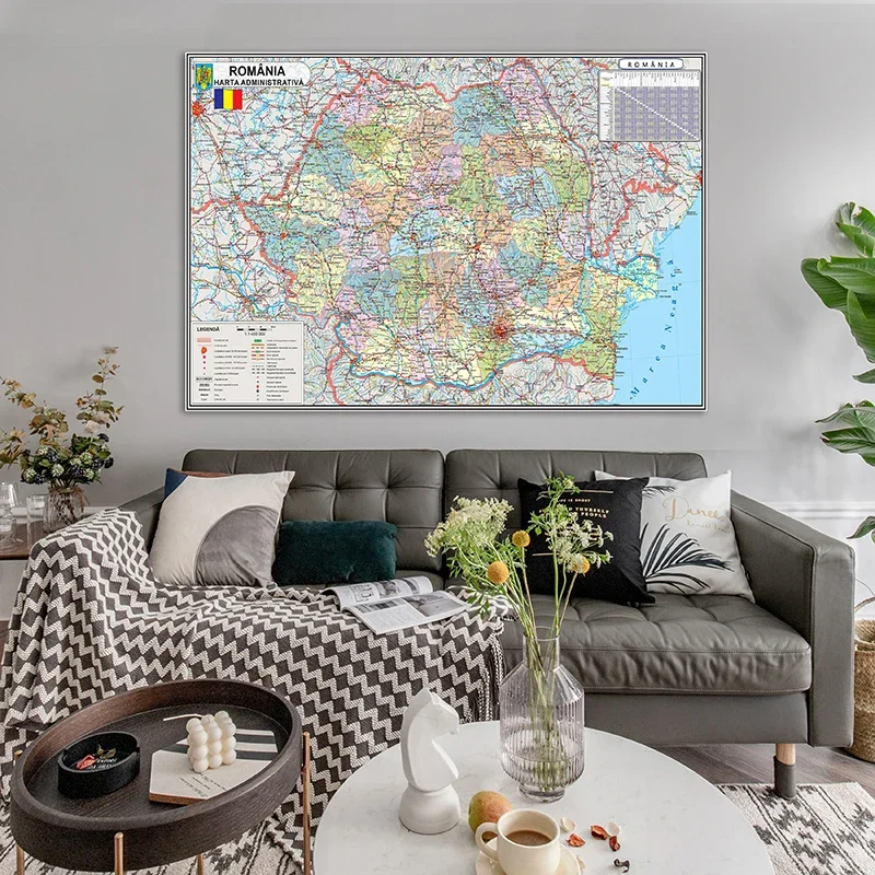 Romanian Romania Country Map Canvas Map Posters and Pritns 59*42cm for Kids Home School Room Decor
