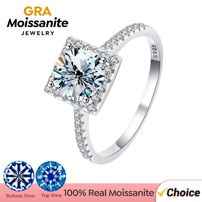 GRA Luxury Real Moissanite Diamond Gemstone Square Rings for Women