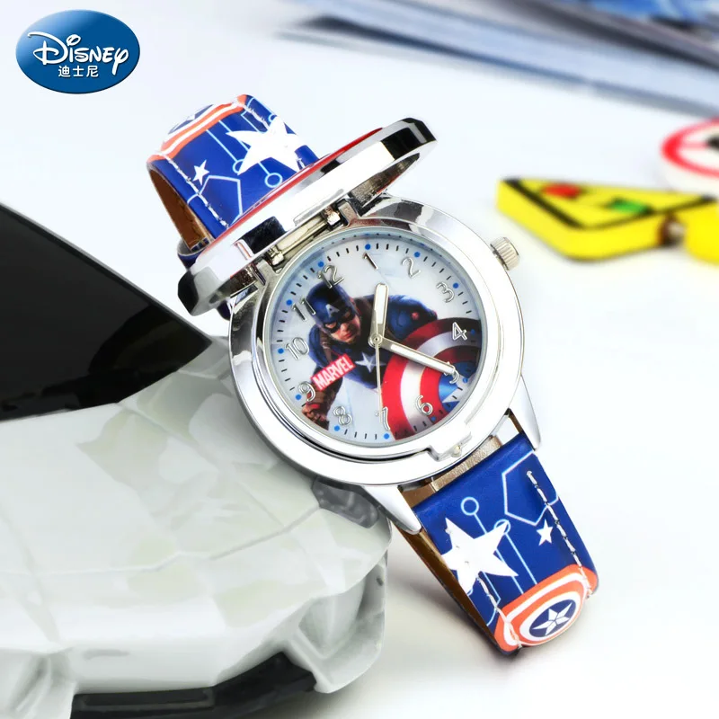 Disney spiderman Kids watch Captain America ironman children's watches Leather Quartz Flip Metal Case Watches Boys Clock gifts 5