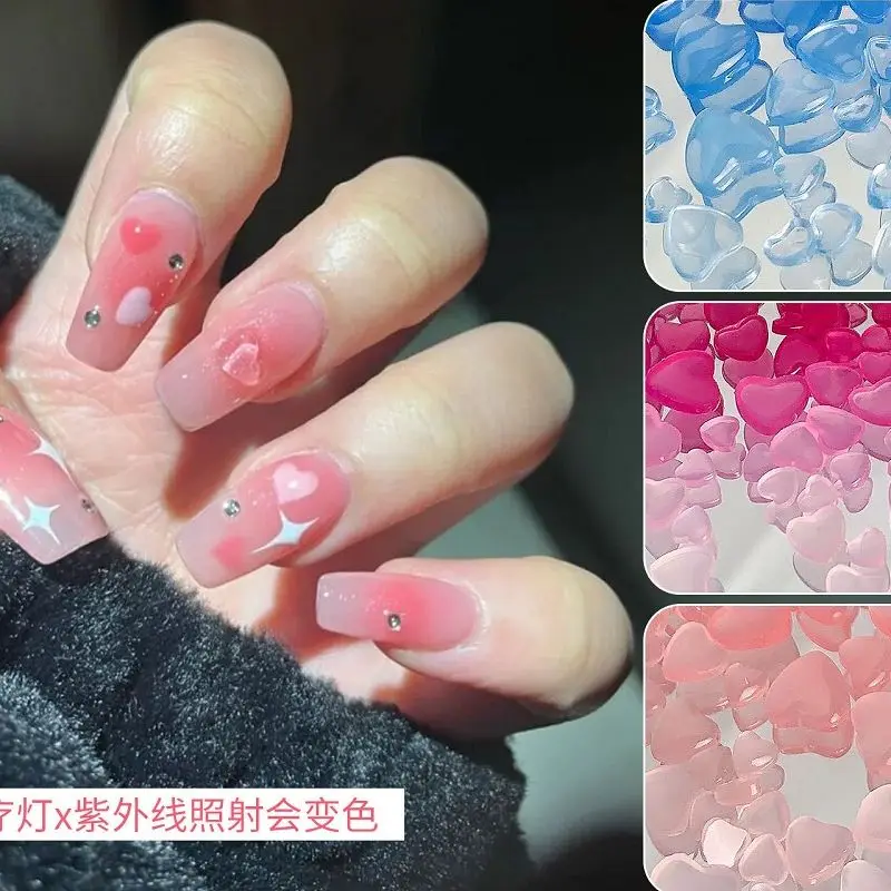 

Sun Light UV Sensitive Changing Color Nail Love Heart 4mm/6mm/8mm Ice Translucent Manicure Art Decorations 100Pcs Mixed