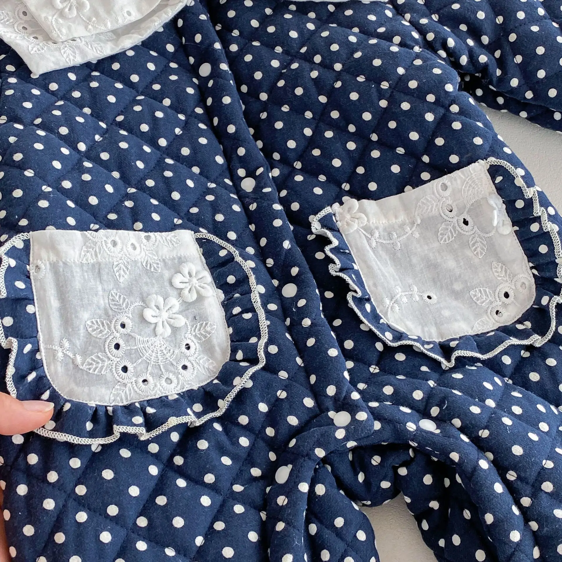 Winter Newborn Infant Baby Girls cotton princess polka dots thick lapel crawl Kids Onepiece Fashion Baby Clothing