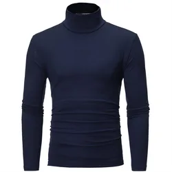 Men's Slim Fit High Neck Thermal Long Sleeve T-shirt - 3L (Navy blue)