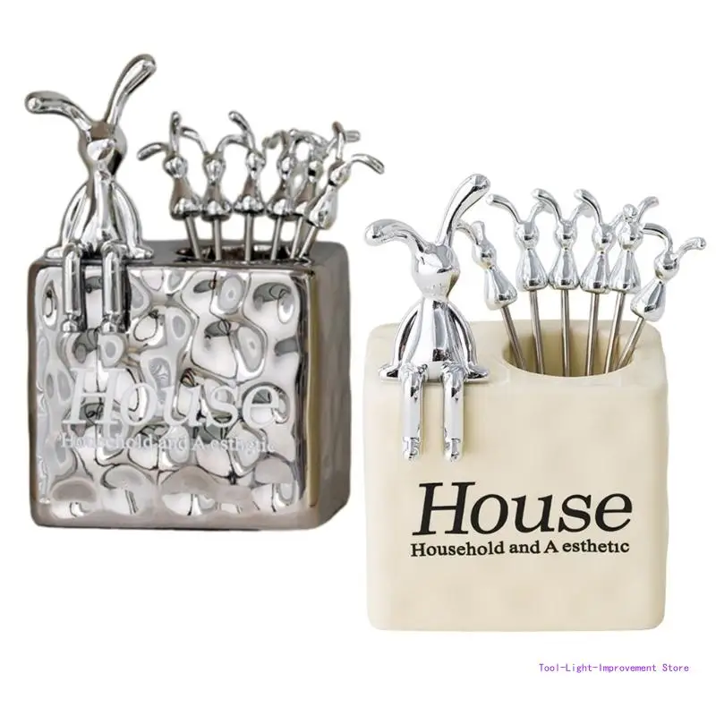 

C63E Durable Rabbit Fruit Fork Set Fashion Unique Fruit Fork Rabbit Dining Utensils