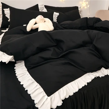 4pcs White Lace Bedding Set Duvet Cover 2