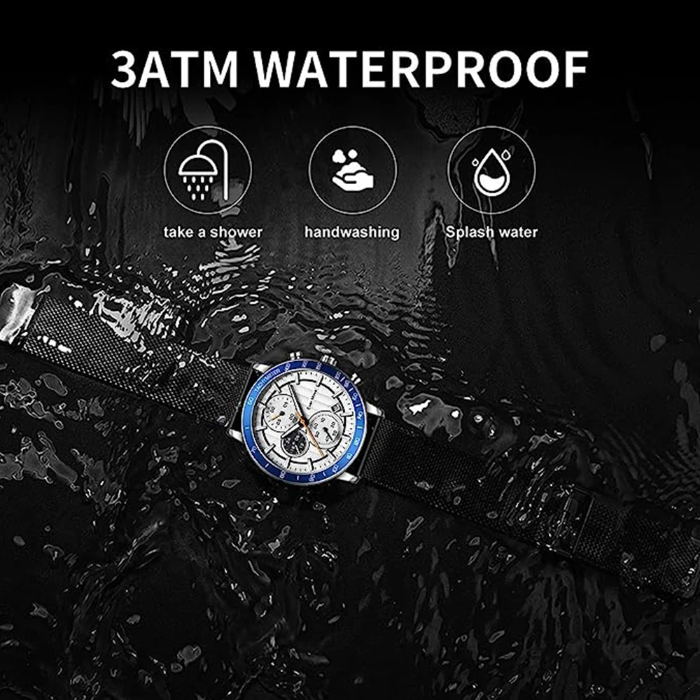 Ever Move New Stainless Steel Watches for Mens Fashion Luminous Dial With Chronograph Waterproof Clock Male Casual Wristwatches