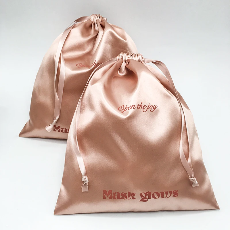 Satin Drawstring Bags Packaging Jewelry Makeup Party Wedding Wrapping Reusable Sachet Print Storage Gift Pouch Custom Logo 50PCS reusable cotton drawstring bags fabric storage bag for sundries fruit vegetable kitchen produce bags drawstring gift bag pocket