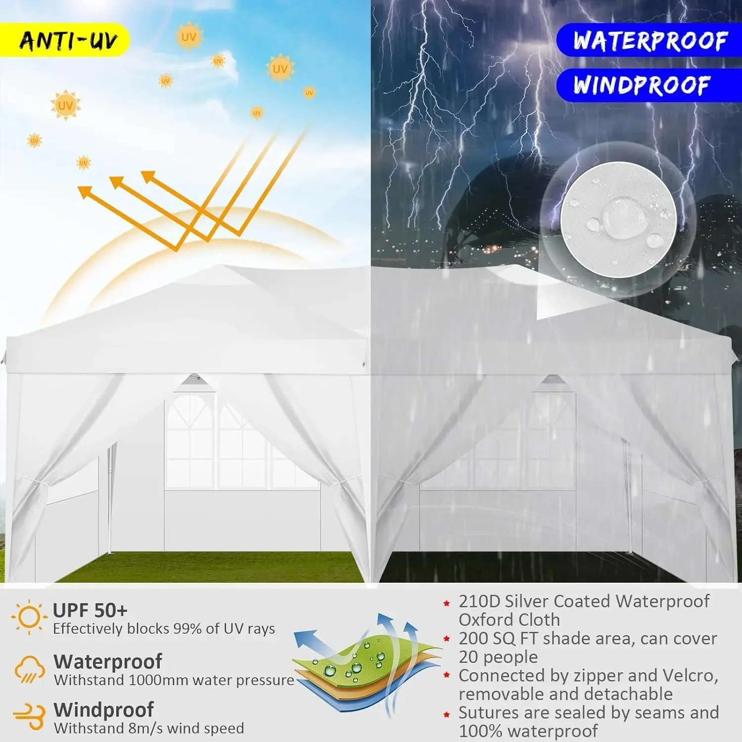 NEW-10x20 Pop Up Canopy Tent with Removable Sidewalls Waterproof Commercial Instant Shelter Outdoor Gazebo Party Tent Protable