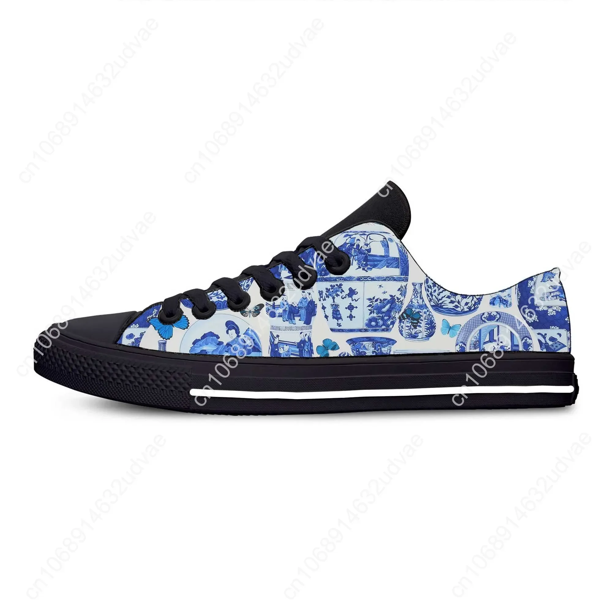 Blue White Willow Pagoda Chinoiserie China Pattern Casual Cloth Shoes Low Top Comfortable Breathable 3D Print Men Women Sneakers