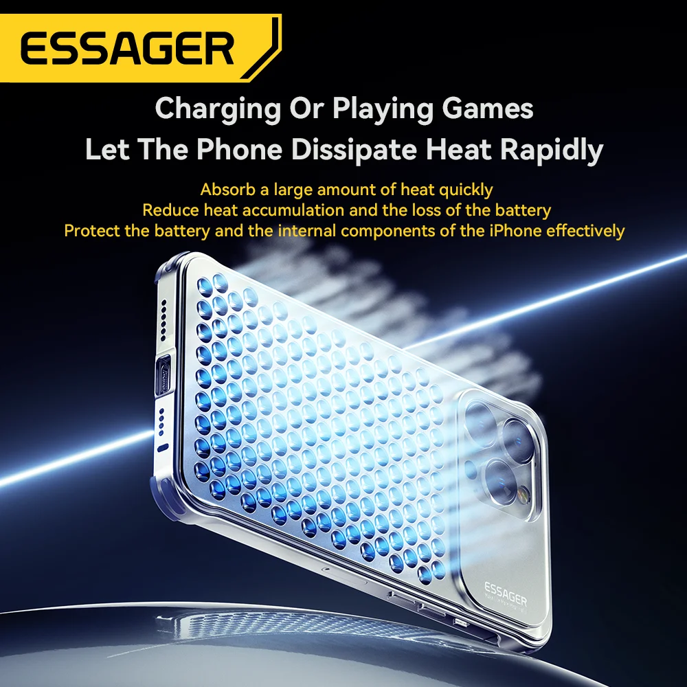 Essager Aluminum Alloy Phone Case Hollow Heat Dissipation Anti-fall Shockproof Cover For 13 13Pro 13Pro Max 14 14Pro 14Pro Max