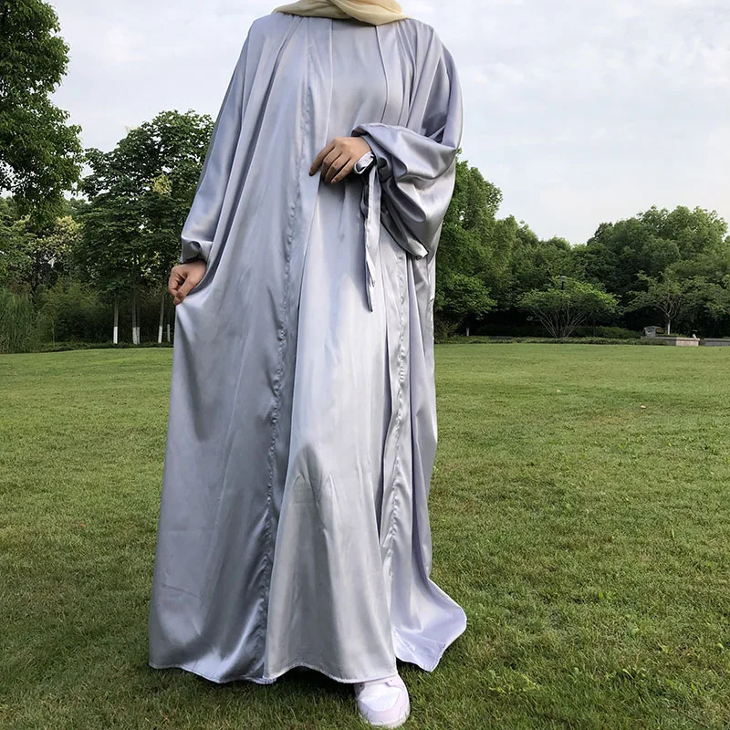 2 Piece Butterfly Satin Abaya Set Tie Cuff Sleeve Kimono Match Inner Slip  Islamic Clothing Dubai Muslim Women Shiny Maxi Dress - AliExpress