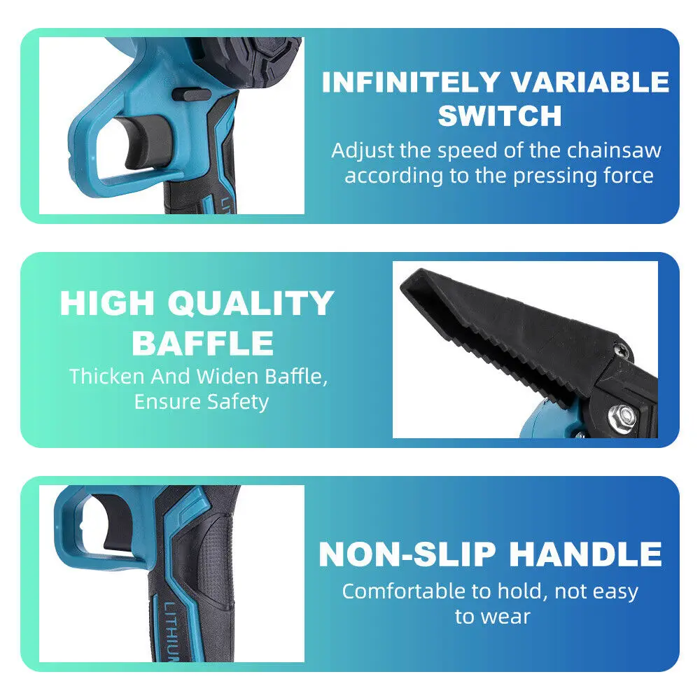 6inch Electric Chainsaw Cordless Rechargeable Wood Trimming Cutter Saw Chain Saws Garden Tools with 2 Batteries — view 4