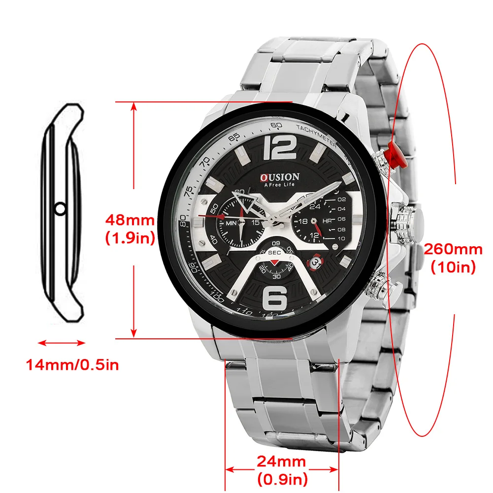 New Premium Men's Watch Bracelet Gift Set Silver Steel Quartz Watches with Calendar Dial Best Father's Day Birthday Gifts to Men
