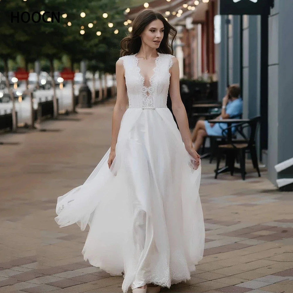 HERBURNL Simple Wedding Dress V-Neck Lace Shiny Backless Style Sleeveless Party Robe De Soirée Vestido de casamento | Свадьбы и