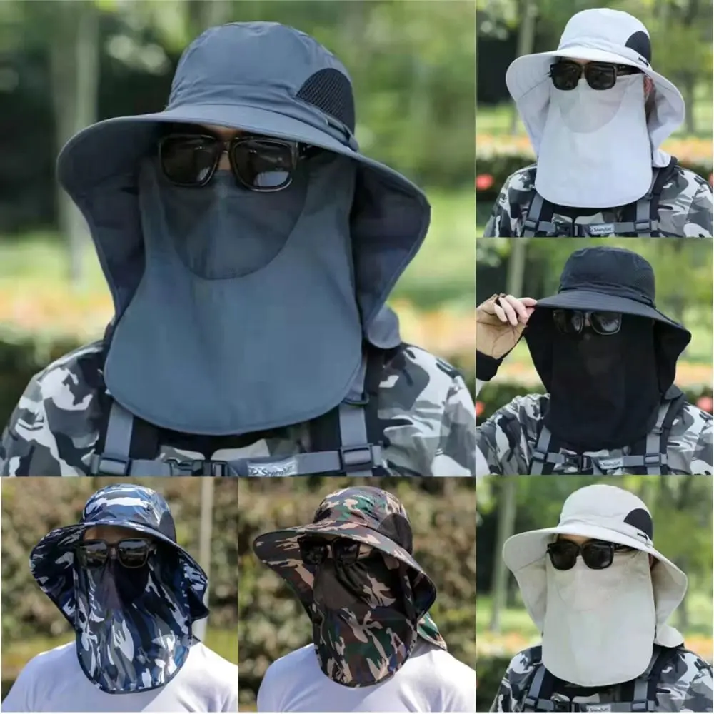 Fishing Hat With Mask Summer Sun Protection Wide Brim Women Men Sun Cap Mountaineering Hunting Hiking sun hats fisherman hat fishing hats