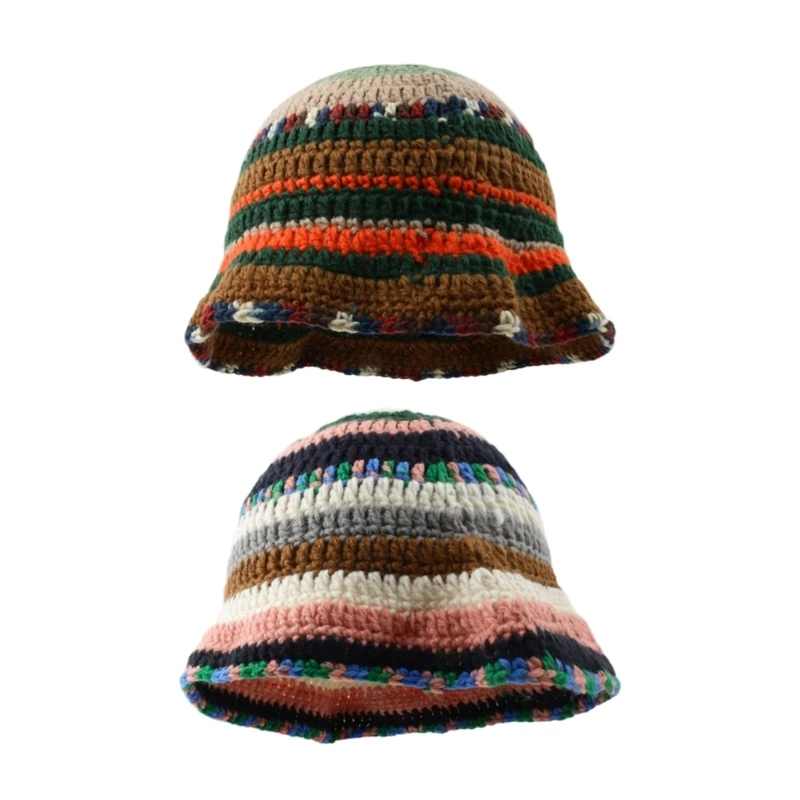 

Winter Fisherman Hat for Woman Weaving Bucket Hat Crochet Color Matching Cap