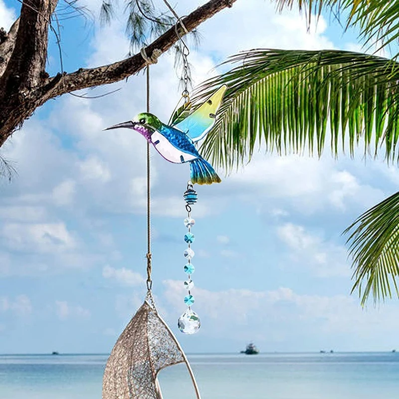 Hanging Wind Chimes Suncatchers Outdoor Wind Butterfly Hummingbird Pendants Crystal Ball Prism Ornament Garden Decoration outdoor wind chimes,wind bell pendant