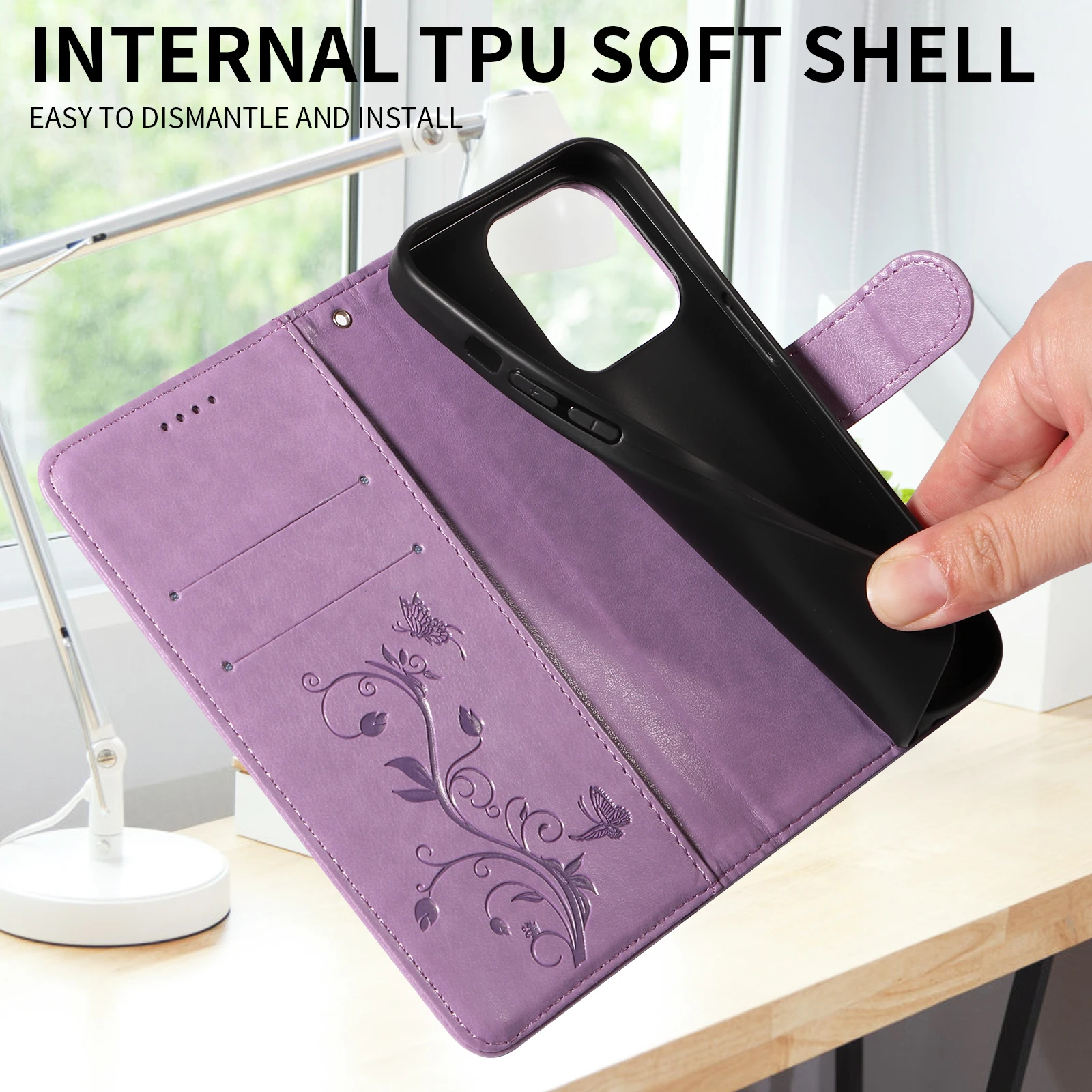 Leather Wallet Phone Case with Flip Cover Design