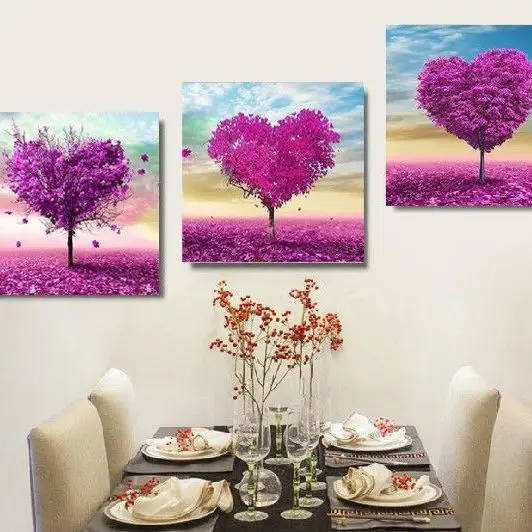 

Handmade cross stitch finished product, love tree, living room, hallway, triptych painting, purple, wedding celebration, can be
