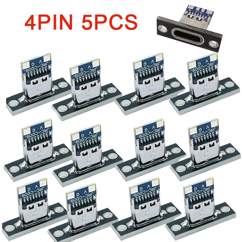 หัวต่อ USB 3.1 Type C แบบ 4 ขา ตัวเมีย 5 ชิ้น สำหรับชาร์จ พร้อมแผ่นยึดแบบสกรู 1