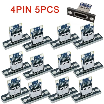 หัวต่อ USB 3.1 Type C แบบ 4 ขา ตัวเมีย 5 ชิ้น สำหรับชาร์จ พร้อมแผ่นยึดแบบสกรู 1