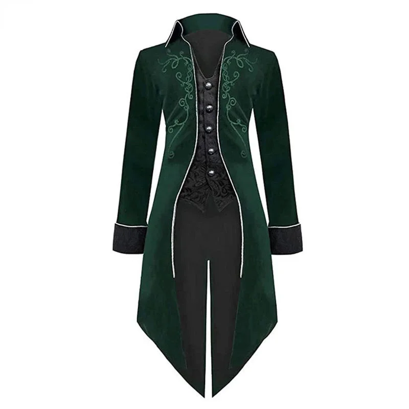 

Зеленая винтажная мужская куртка в стиле стимпанк, викторианской готики, Средневековый Ренессанс, униформа вампира на Хэллоуин, для сцены, Косплея