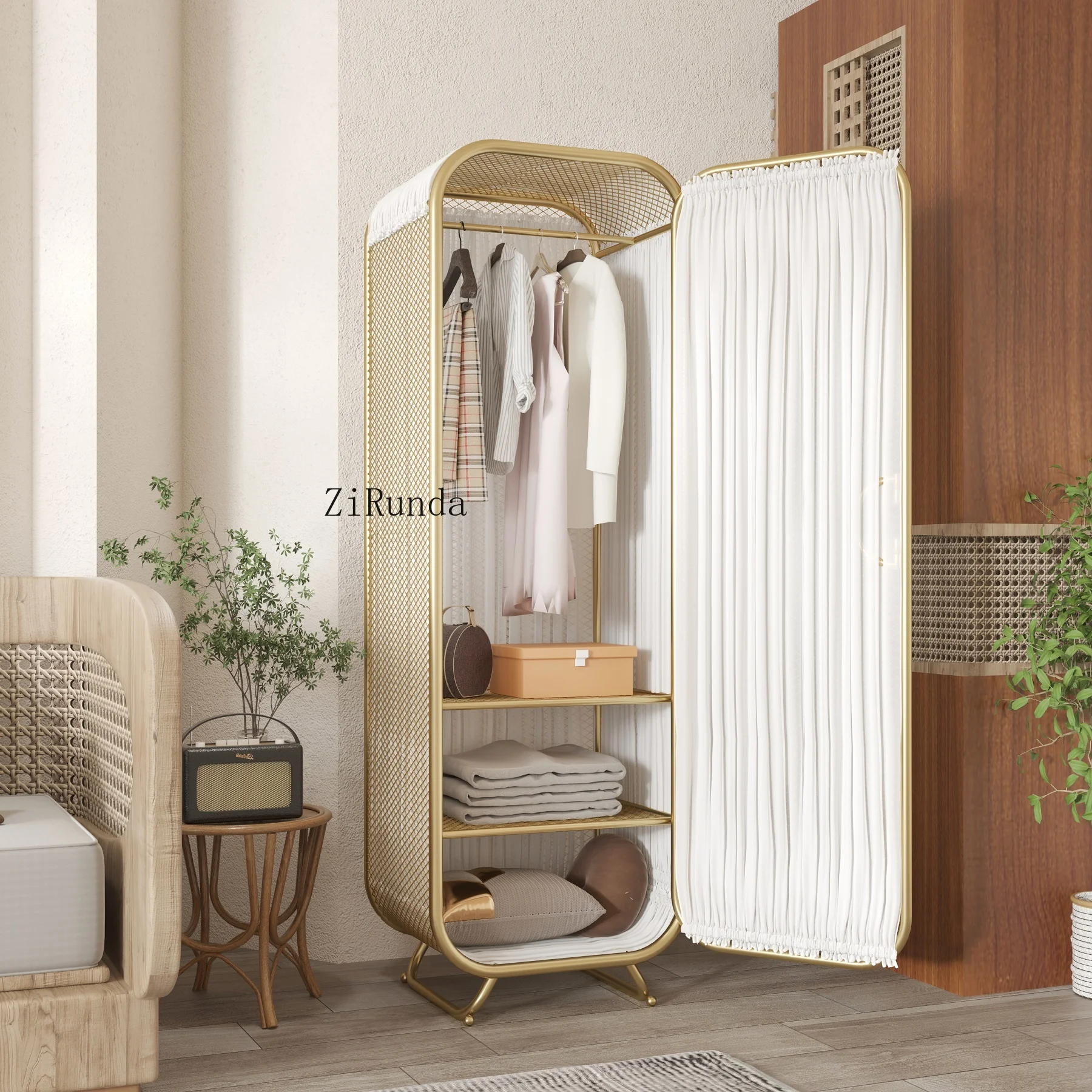 Light luxury children and girls environmentally friendly wrought iron decorative cabinet bedroom corner hanging wardrobe