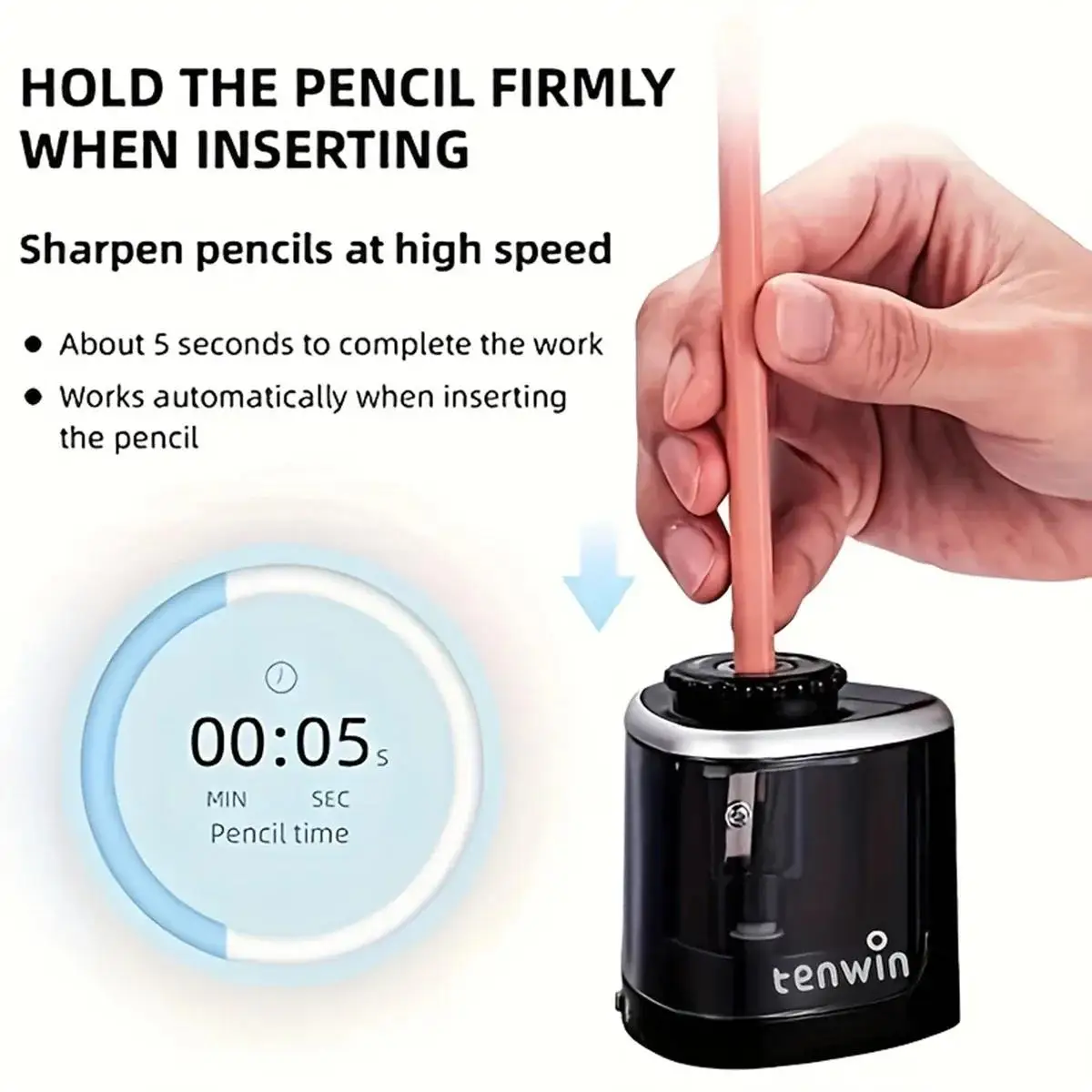 Temperino Elettrico Automatico Portatile con Lama Elicoidale in Acciaio per Matite da 6-8mm, per Artisti, Bambini, Adulti, Scuola e Casa - immagine 6