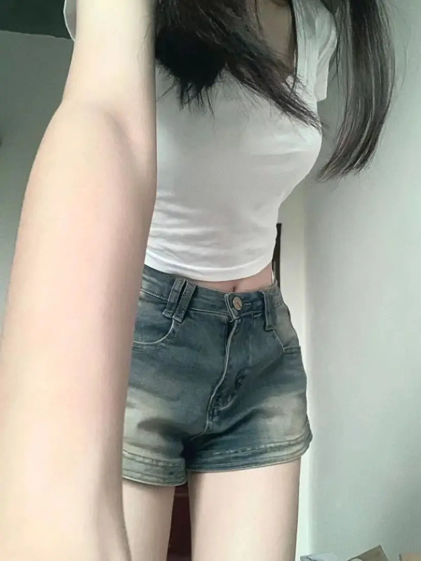 Blue Leg Shorts Vintage Denim Wash And Make Old With Water Lady High Waist Short Pants Summer Versatile Short