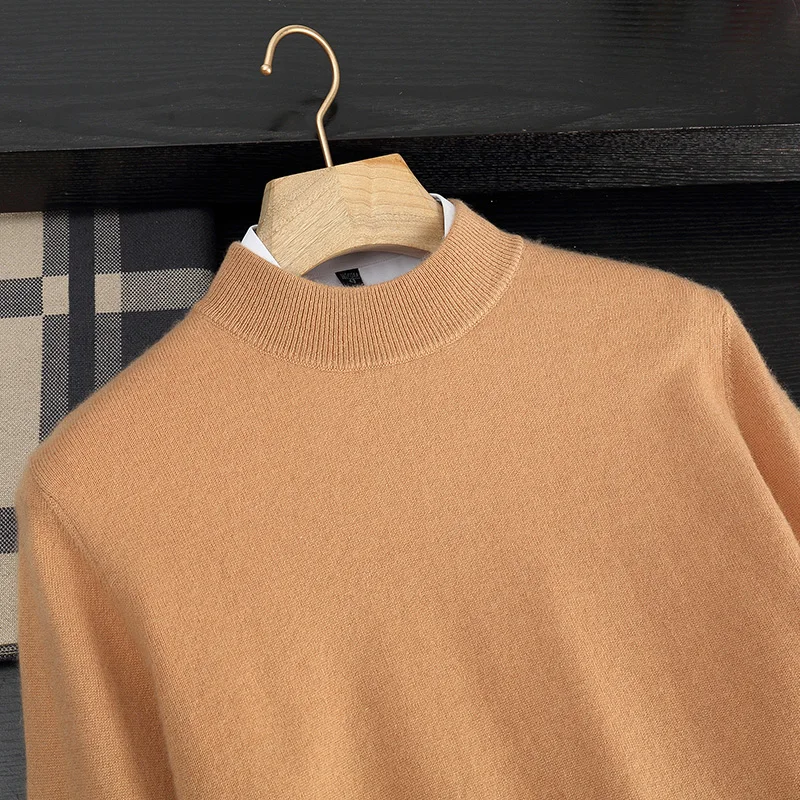 Autumn and Winter Half-high Neck 100% Pure Wool Men's Long Sleeve Leisure Sweater Knitwear