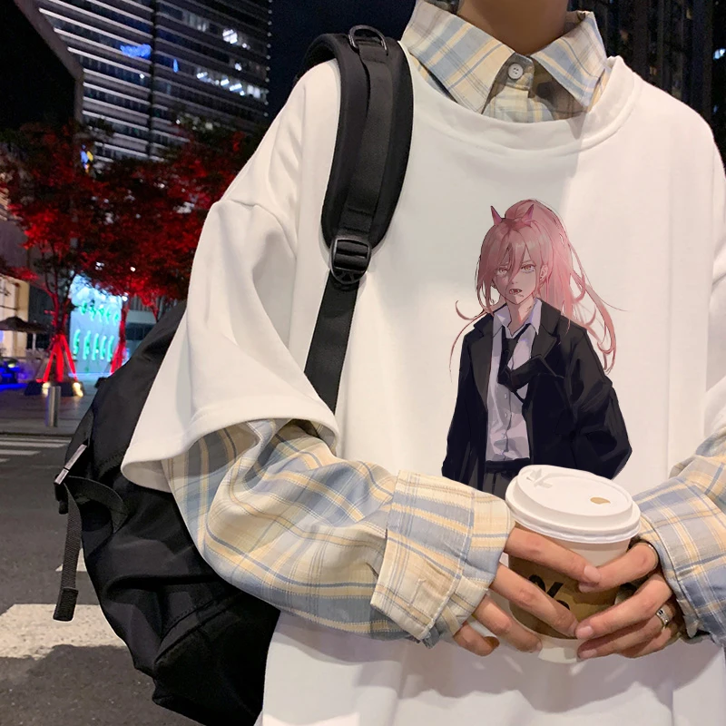 Japanese Manga Chainsaw Man Graphic Power Makima Harajuku Print Oversized  Hoodie Anime Sweatshirt Streetwear Cosplay Tracksuit