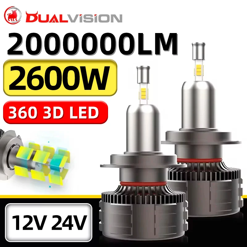 2600W 3D 360 H7 LED 캔버스 자동차 헤드라이트 전구 플러그 앤 플레이..