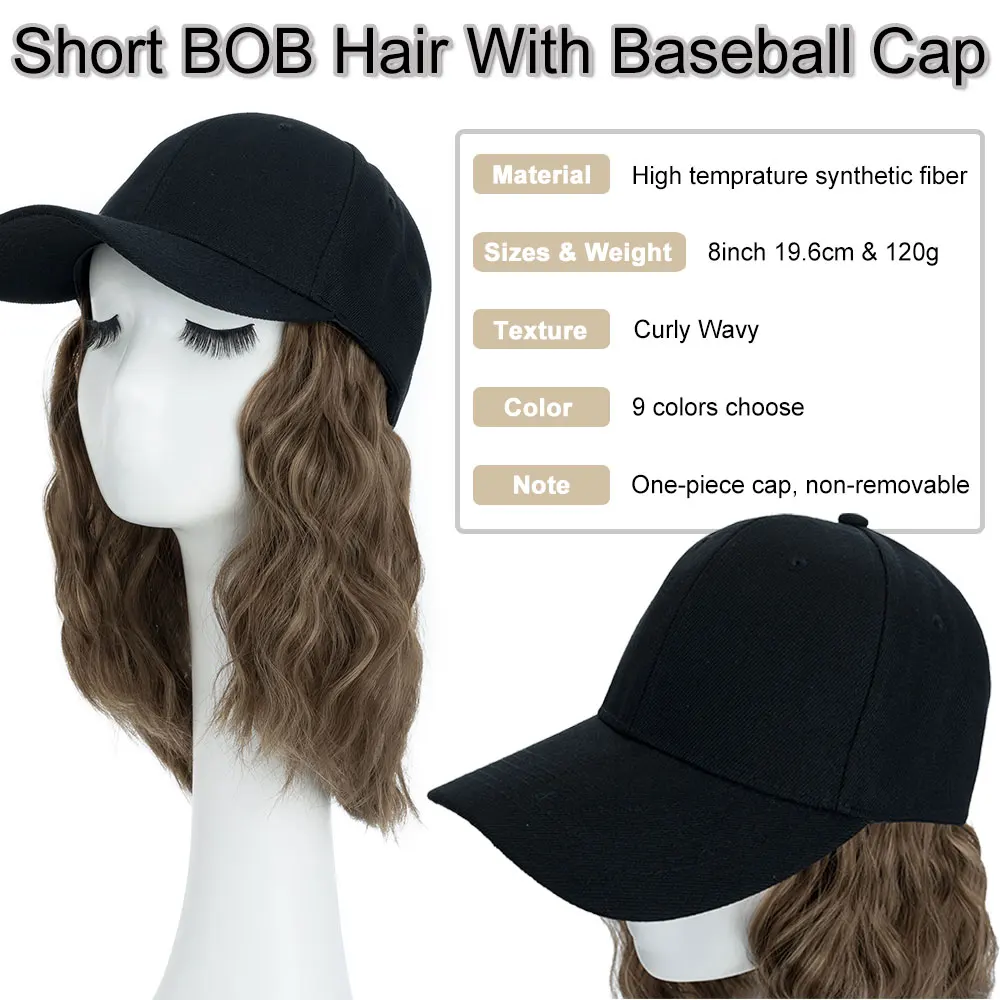 Snoilite Synthetic Baseball Cap Hair with 8 inch Wave Curly  display picture 1