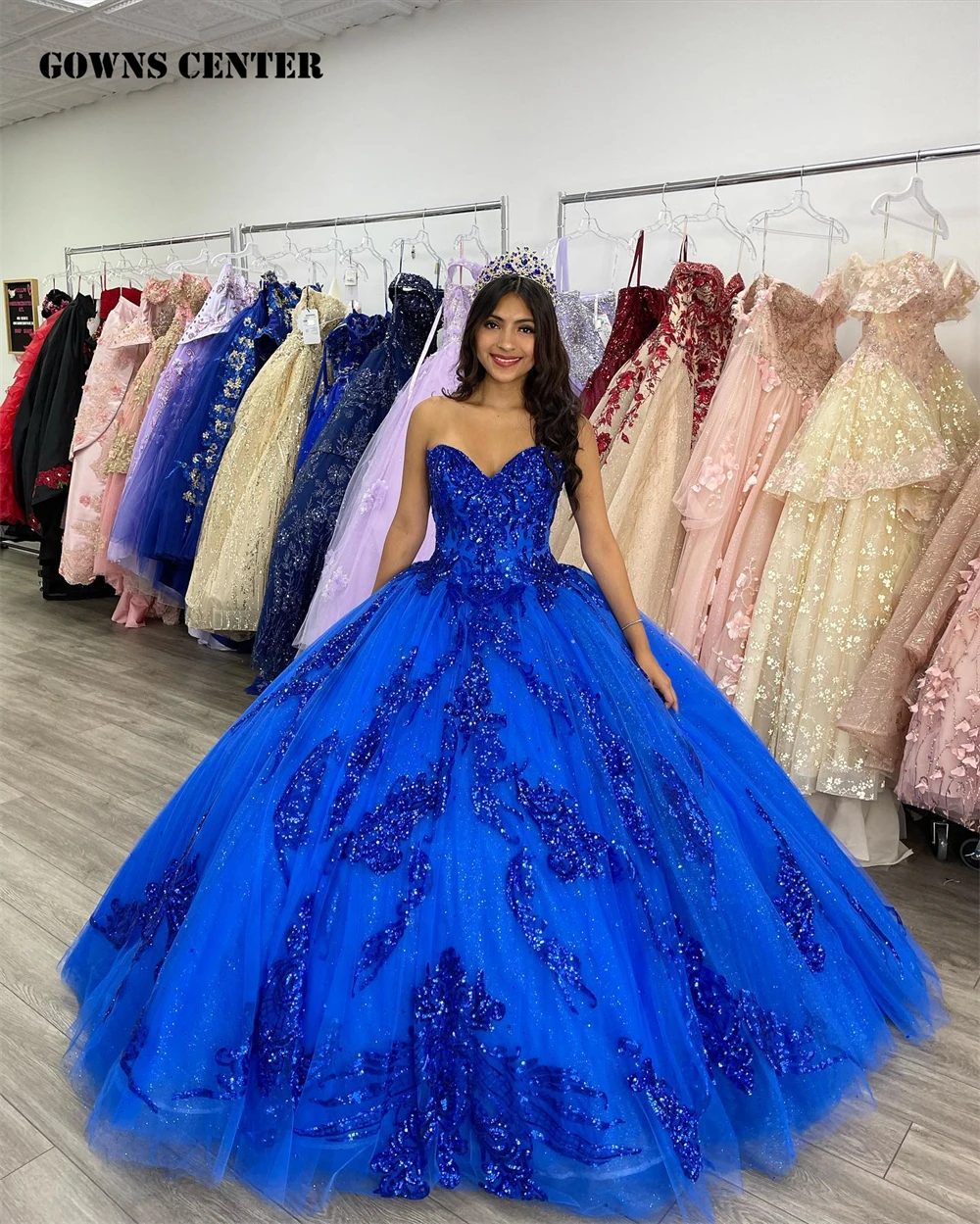 

Royal Blue Beaded Sweetheart Quinceanera Dresses Ball Gown Sequined Appliques Corset Princess Dress vestidos de quinceañera aqua