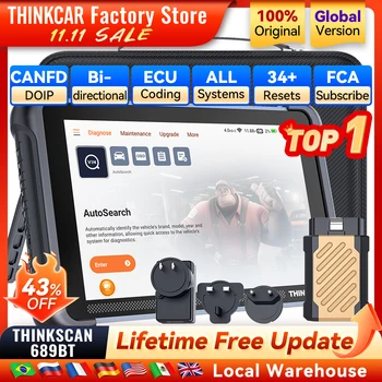 THINKCAR THINKSCAN 689BT Automotive Diagnostic Tool Bi directional Obd2 Scanner ECU Coding CANFD DOIP 34 Resets All Systems Free