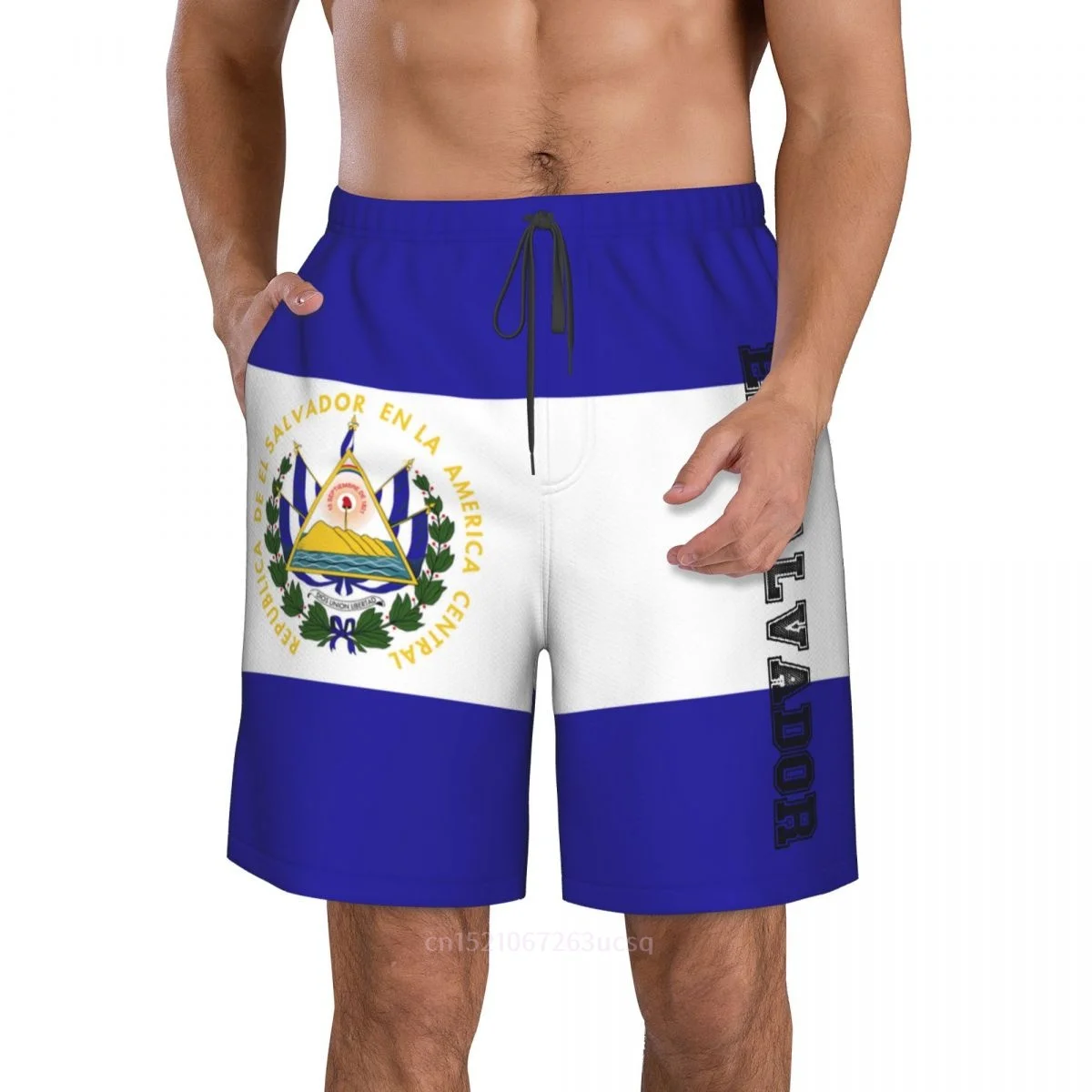 2023 Summer Polyester El Salvador Country Flag 3D Printed Men's Board Shorts Beach Pocket Running Summer Pants 2