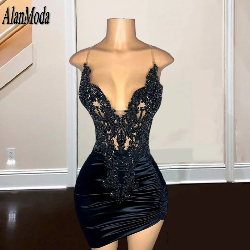 Piccoli Abiti Da Compleanno Neri Ragazze Nere Sweetheart Abiti Da Cocktail Per Feste Formali Diamond Short Prom Dress 2023 Vestido De Gala