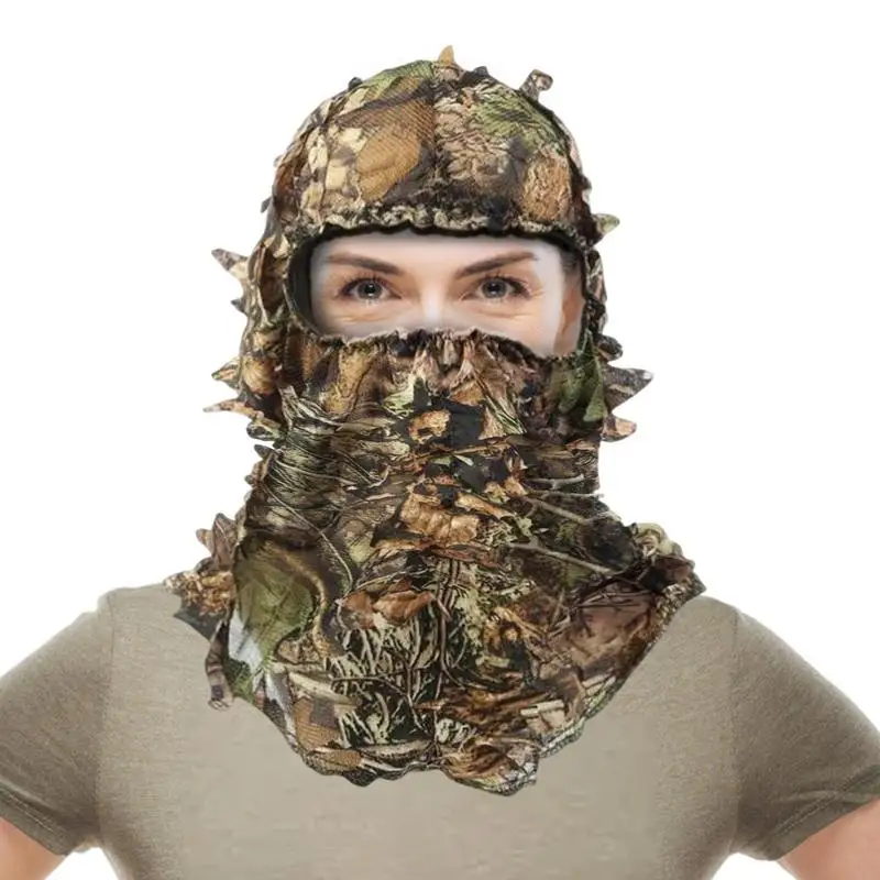 3D Maple Leaf Style Camouflage Face Mask Hunting Hood Caps Head Ghillie Suits Accessories Outdoor Sports Unisex For Fishing