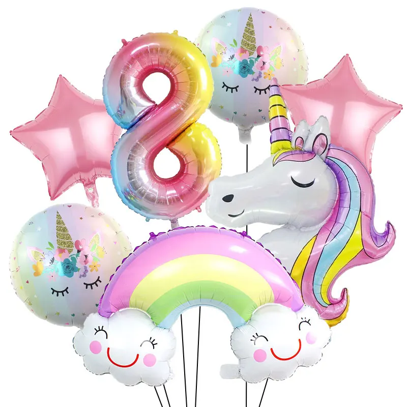 Einhorn-Geburtstagsparty-Dekorationsset mit Tassen, Tellern, Tischdecke, Servietten, Banner, Kuchenständer, Aufklebern und niedlichen Luftballons für Mädchen – Detail 31