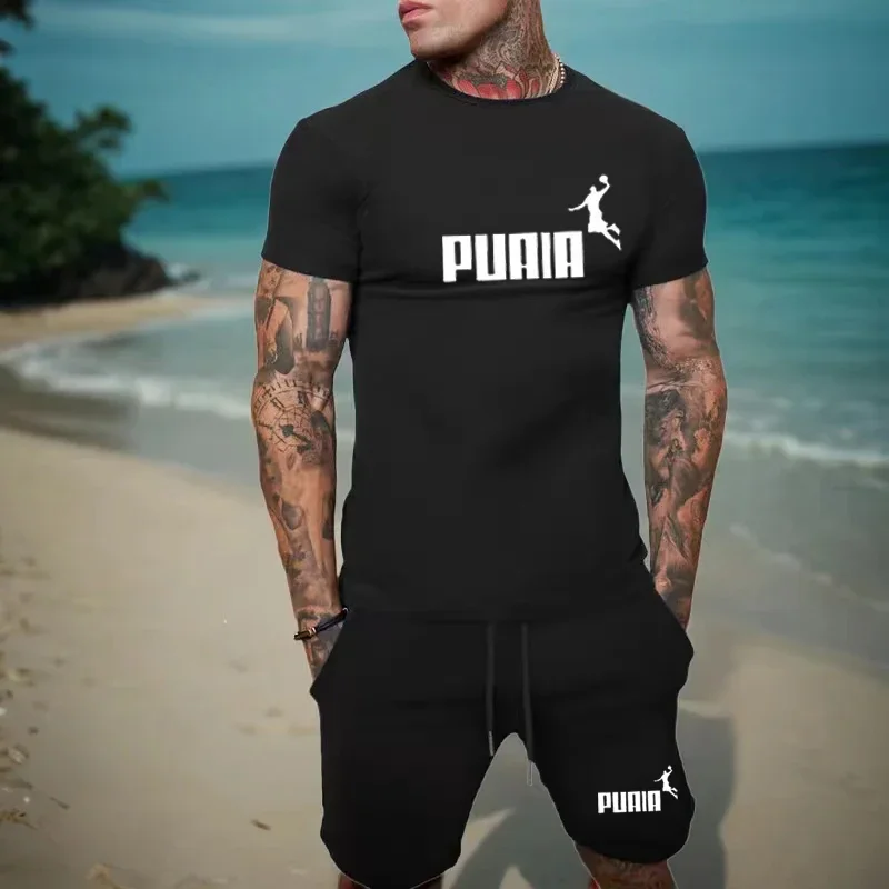 

2024 New Summer Men's Casual Suit Street Fashion Loose and Comfortable T-Shirt Outdoor Sports Running Shorts Text Printing